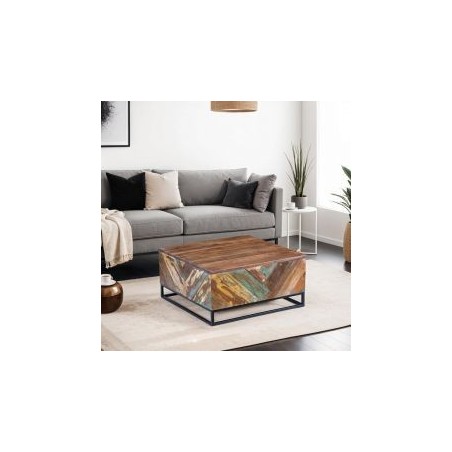 Table basse carrée bois et métal 71cm RITA Kayu Intérieur