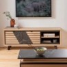 Meuble TV chêne massif blanchi et décor marbre 150cm Casita STORIA