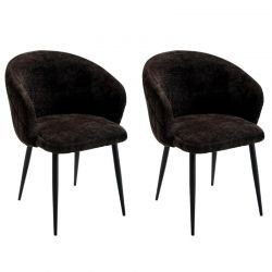Lot de 2 chaises accoudoirs modernes tissu bouclé noir Casita KANSAS