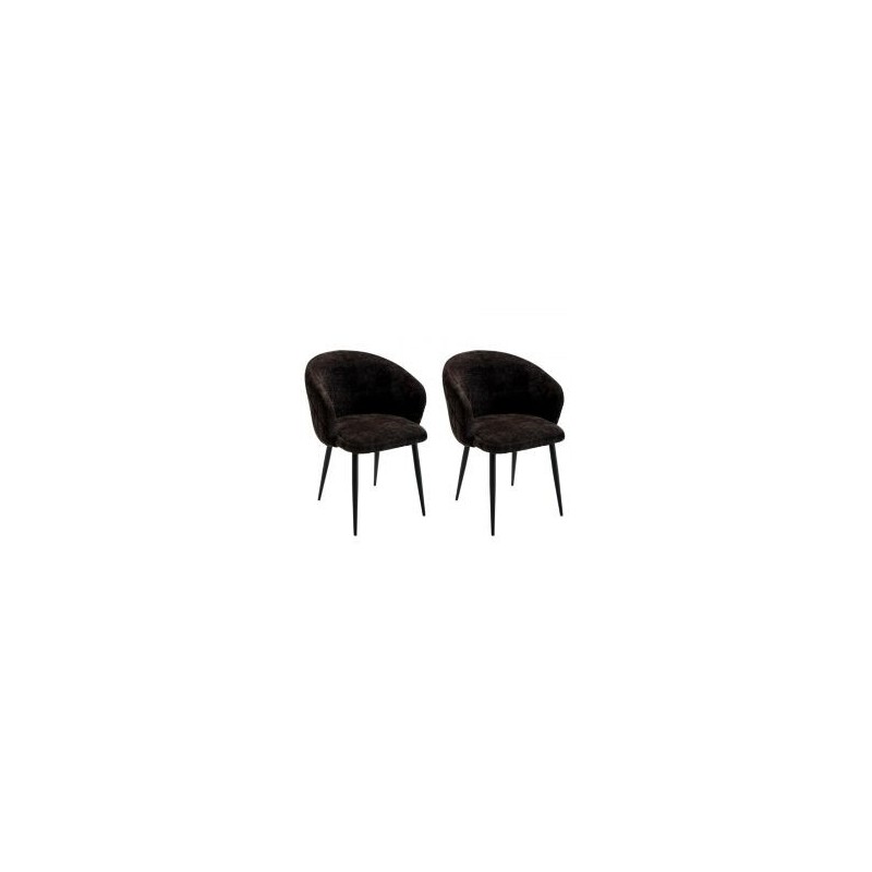 Lot de 2 chaises accoudoirs modernes tissu bouclé noir Casita KANSAS