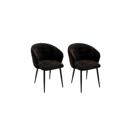Lot de 2 chaises accoudoirs modernes tissu bouclé noir Casita KANSAS