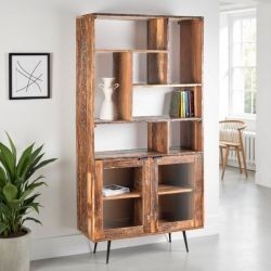 Etagère vitrée en bois recyclé industriel MELISSA 100cm