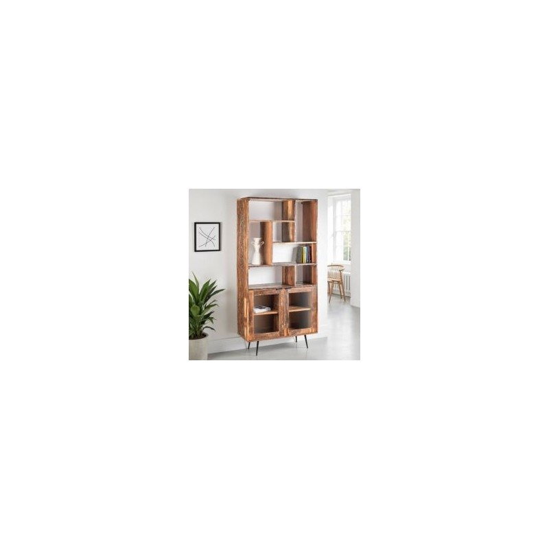 Etagère vitrée en bois recyclé industriel MELISSA 100cm
