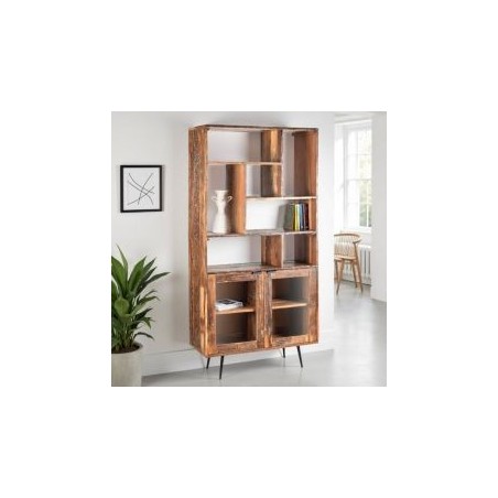 Etagère vitrée en bois recyclé industriel MELISSA 100cm