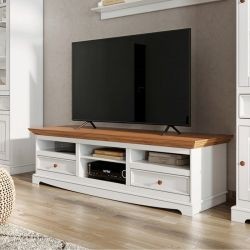 Meuble TV blanc en bois de pin massif 167cm BIANCA