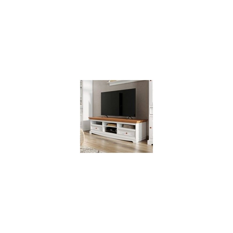 Meuble TV blanc en bois de pin massif 167cm BIANCA